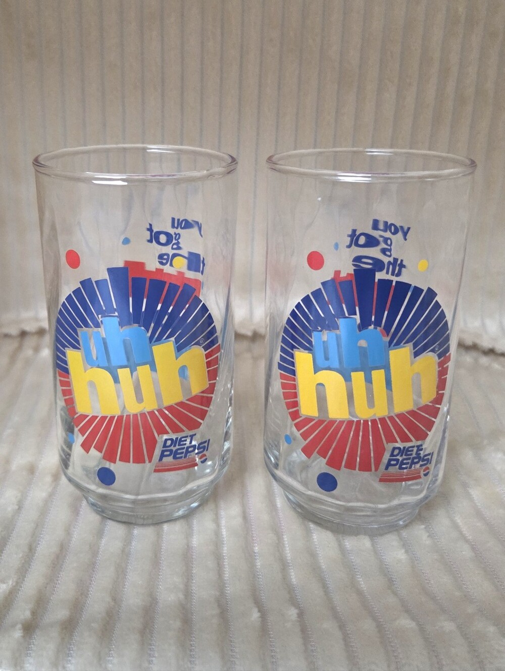 Set Of 2 Diet Pepsi Vintage Glasses Cups Uh Huh You Got The Right One Baby NWOT